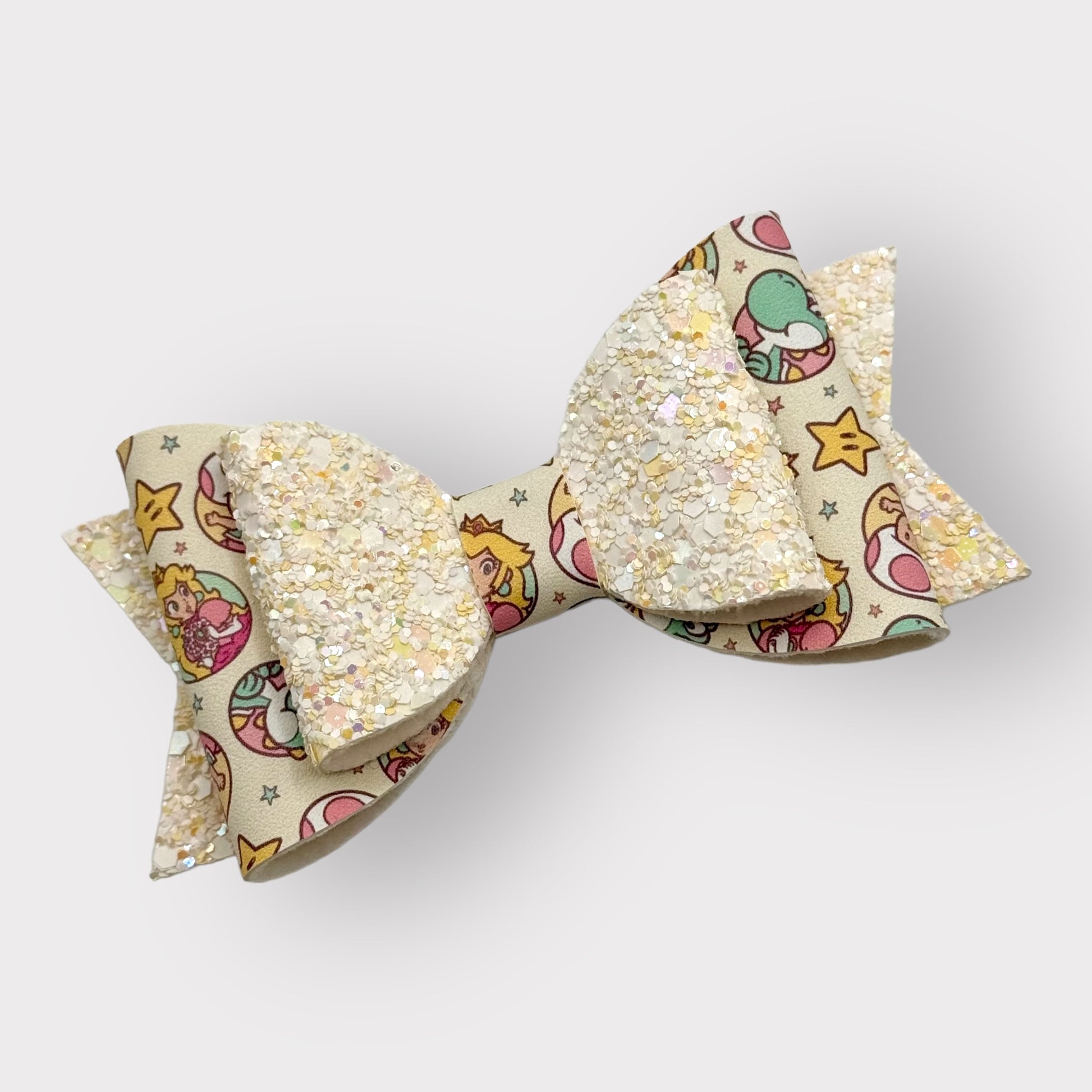 Gaming Princess | Large Stacked Yellow Glitter Faux Leather Hair Bow - Nic + Lex Co