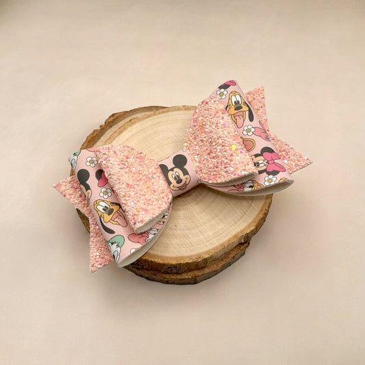 Mouse Friends | Large Stacked Peach Glitter Faux Leather Hair Bow - Nic + Lex Co