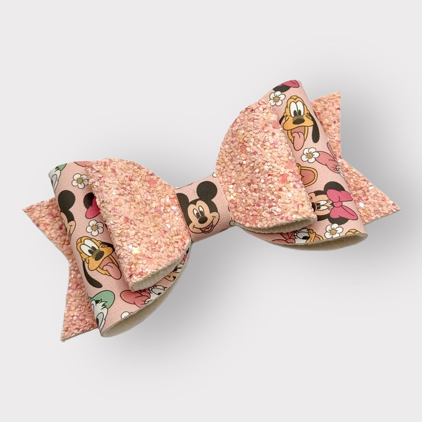 Mouse Friends | Large Stacked Peach Glitter Faux Leather Hair Bow - Nic + Lex Co