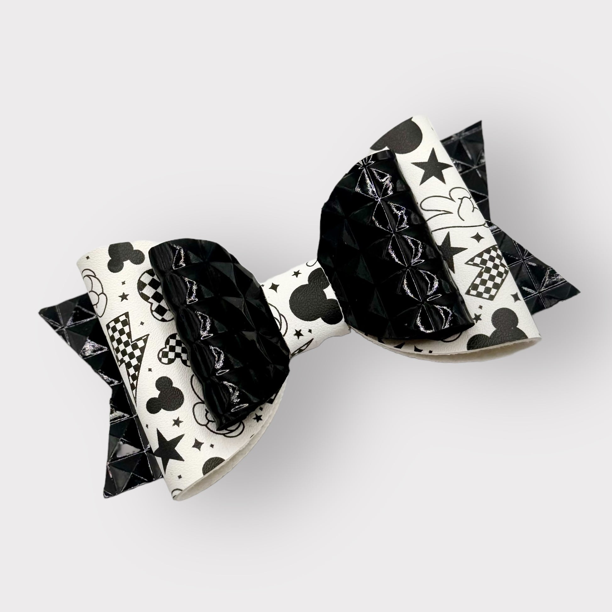 Rad Mouse | Large Stacked Black Pyramid Faux Leather Hair Bow - Nic + Lex Co