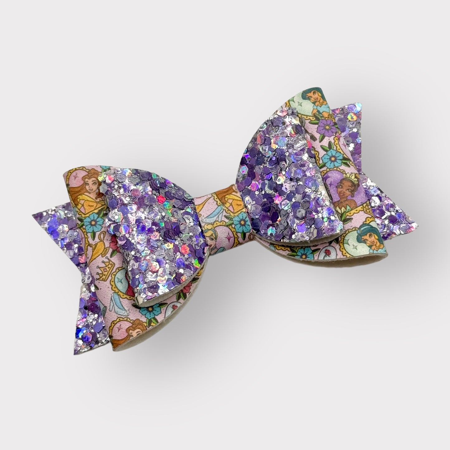 Heart Framed Magical Princesses | Large Stacked Purple Glitter Faux Leather Hair Bow - Nic + Lex Co