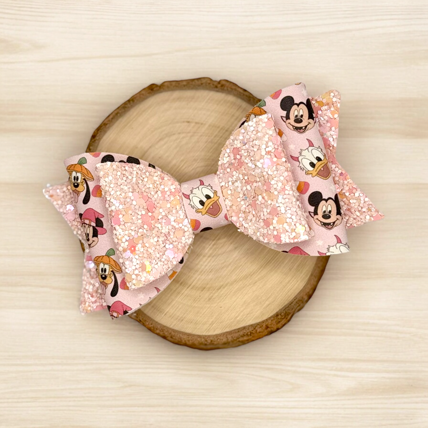 Costume Mouse Friends | Large Stacked Peach Glitter Faux Leather Hair Bow - Nic + Lex Co