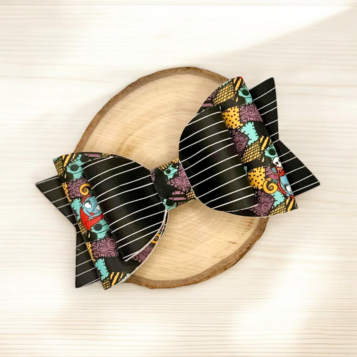 Jack + Sally Stripe | Large Stacked Faux Leather Hair Bow - Nic + Lex Co