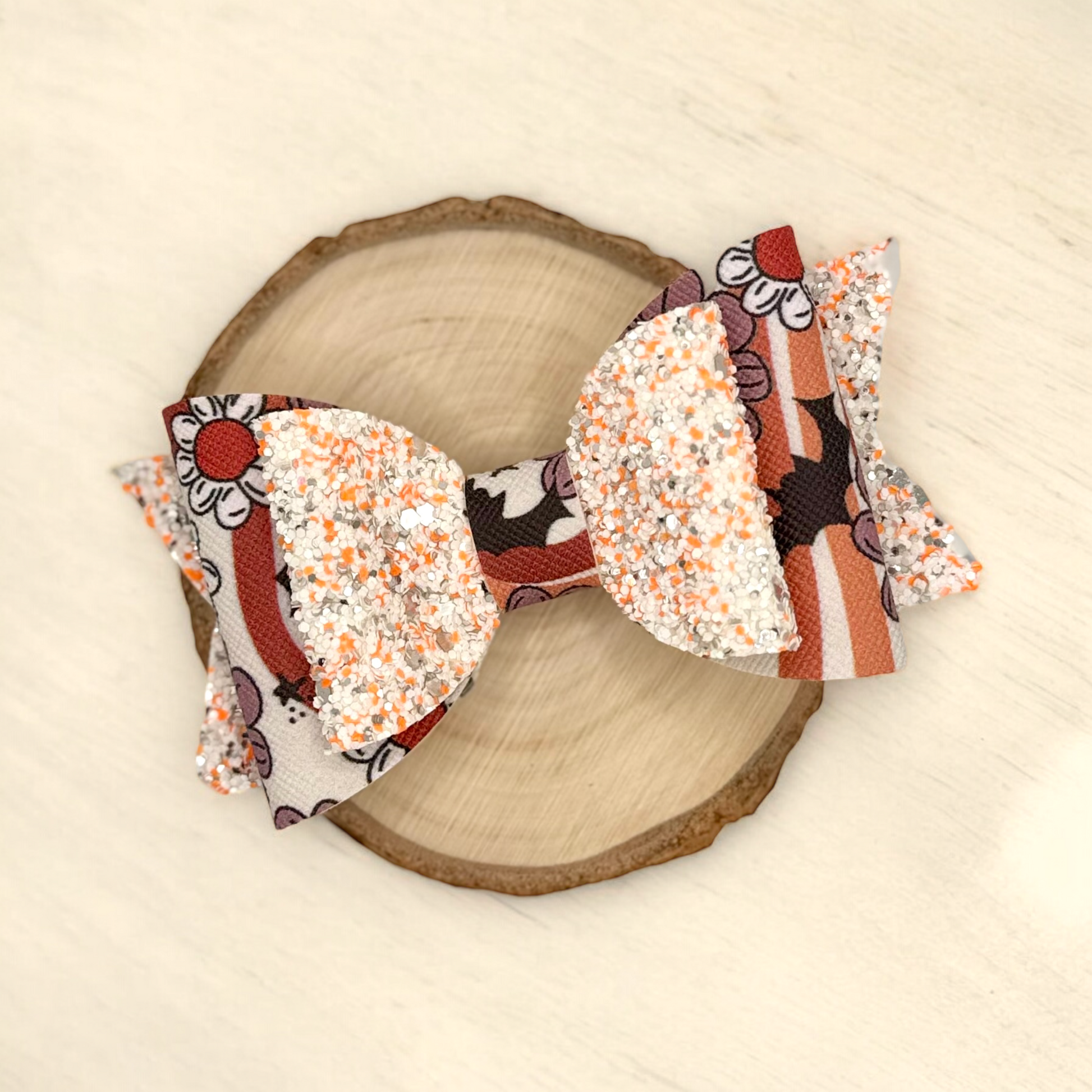 Boho Bats | Large Stacked Glitter Faux Leather Hair Bow - Nic + Lex Co