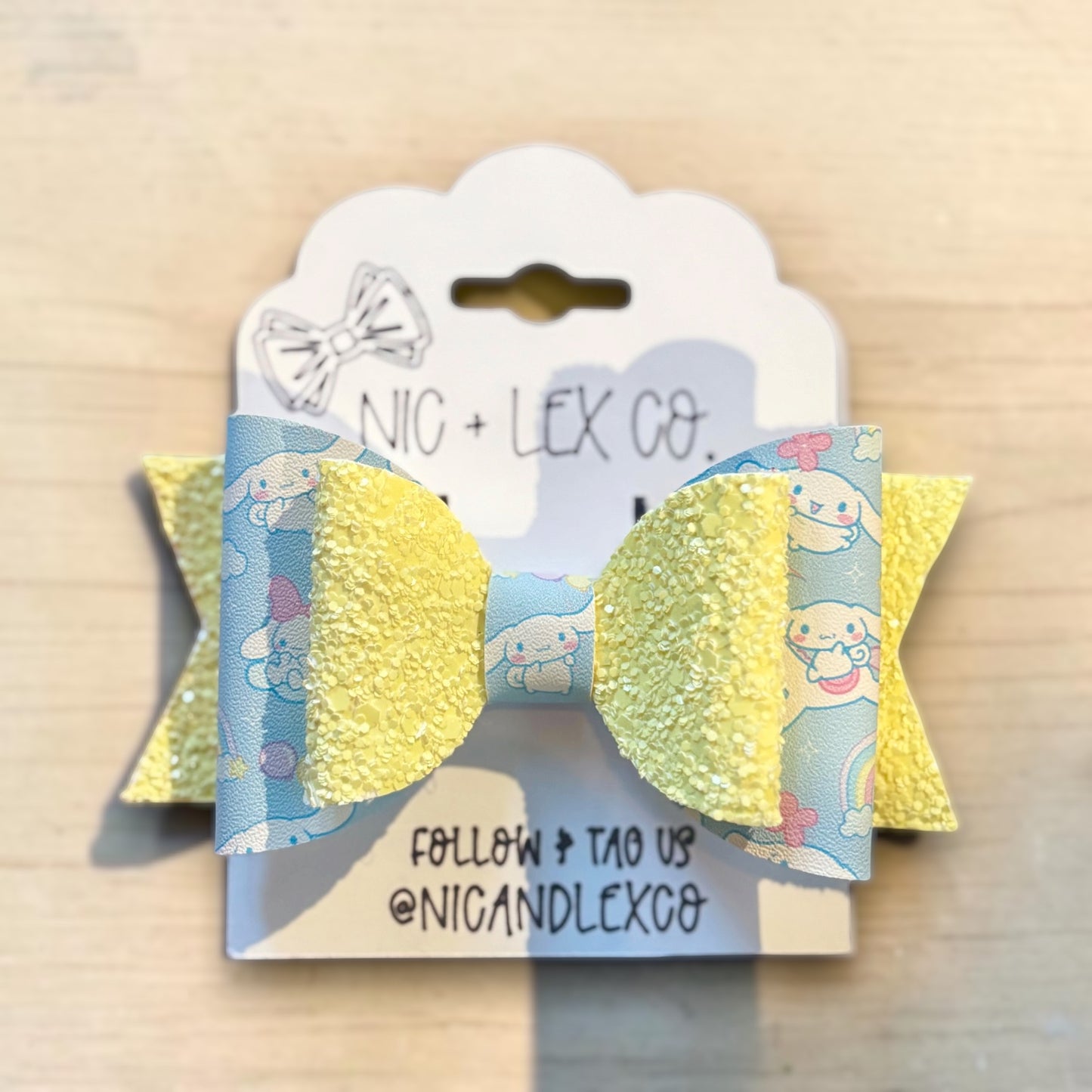 Sweet Roll | Large Yellow Glitter Faux Leather Hair Bow
