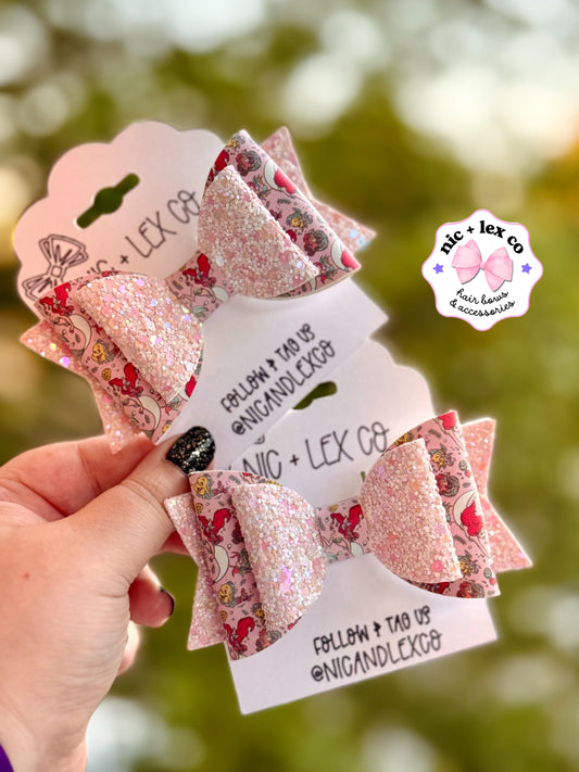 Under the Sea Princess | Large Stacked Glitter Faux Leather Bow