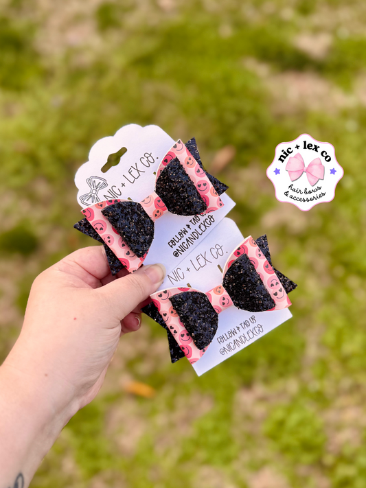 All Heart Eyes | Large Stacked Glitter Faux Leather Bow