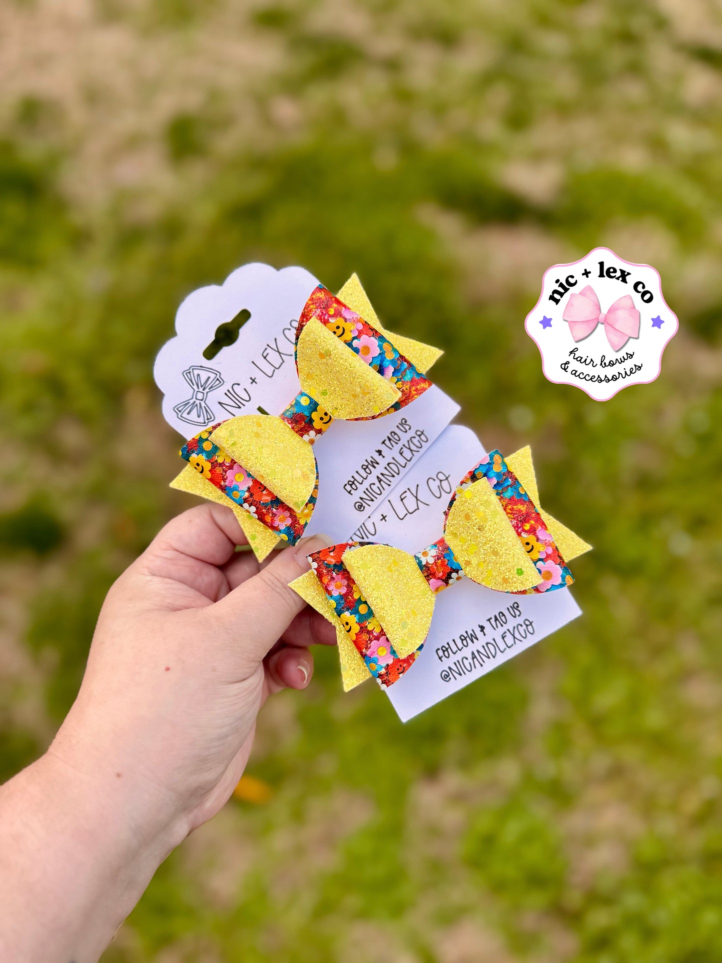 Happy Floral | Large Stacked Glitter Faux Leather Bow