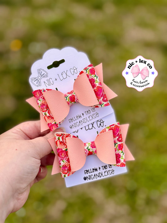 Watercolor Roses | Large Stacked Faux Leather Bow