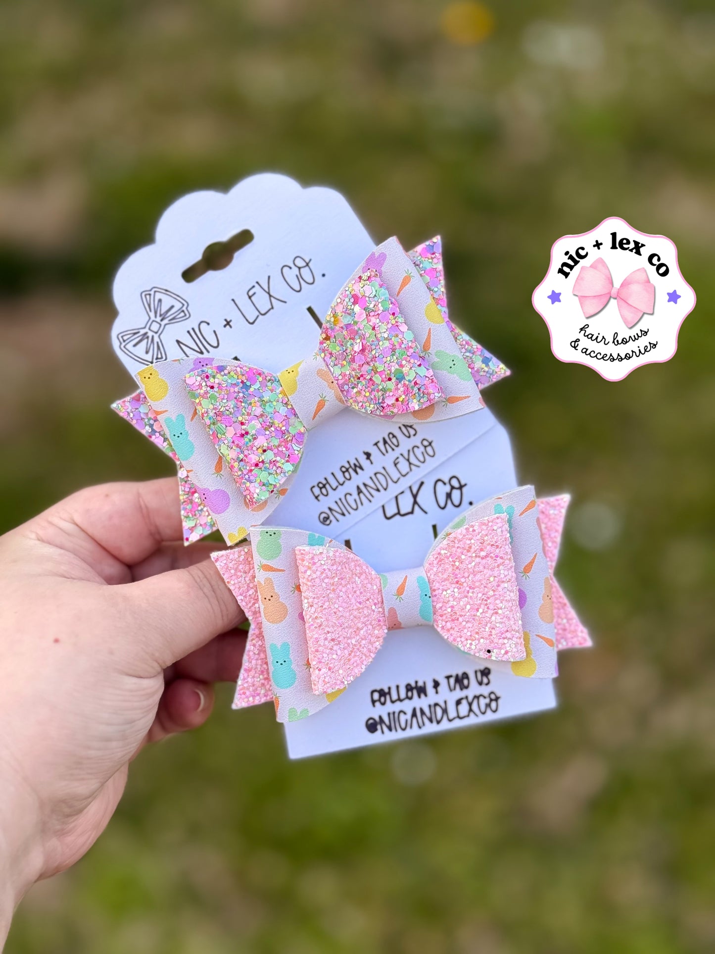 Colorful Bunnies | Large Stacked Glitter Faux Leather Bow