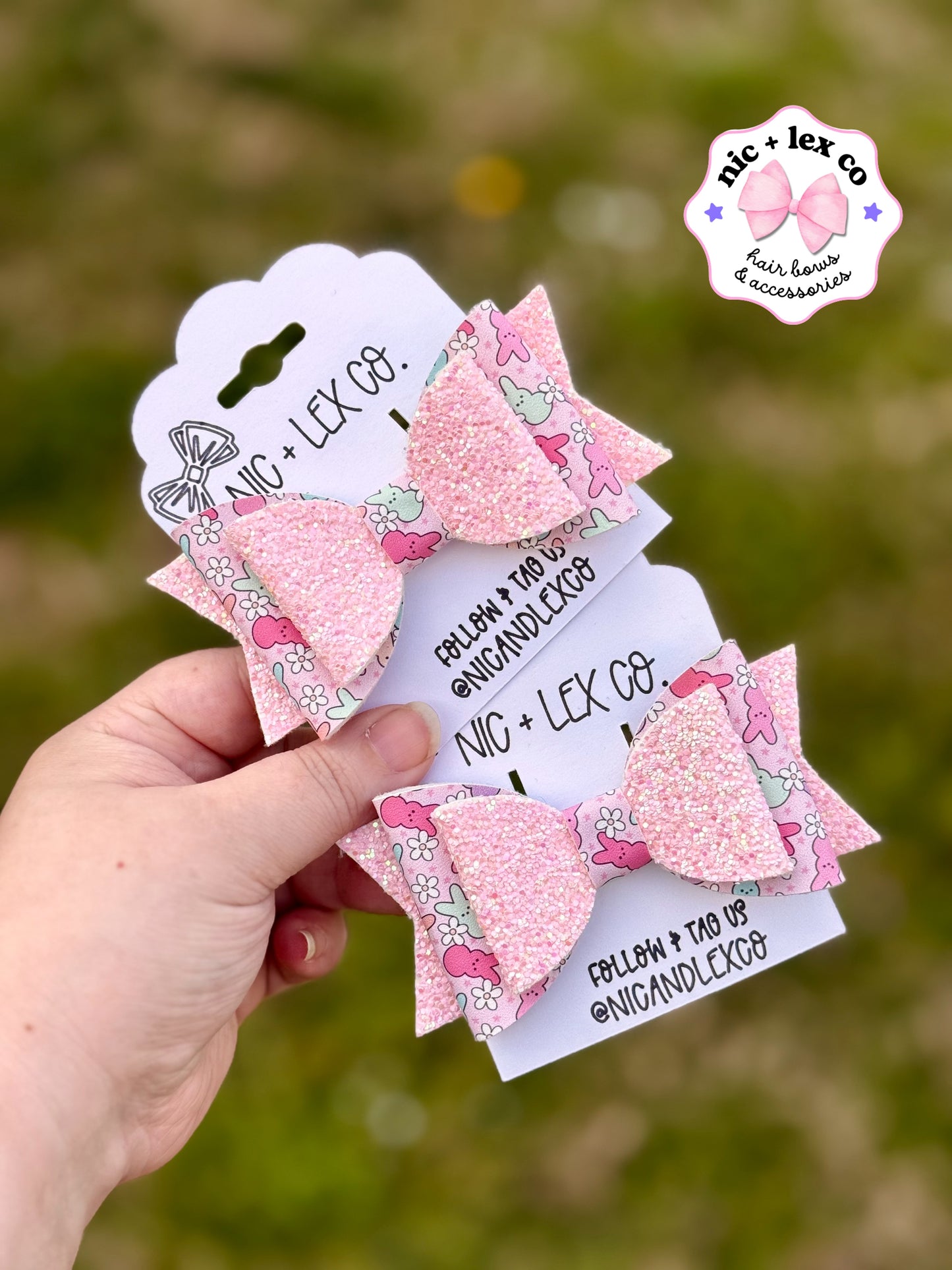 Floral Bunnies | Large Stacked Glitter Faux Leather Bow