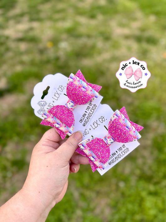 Watercolor Unicorn | Large Stacked Glitter Faux Leather Bow