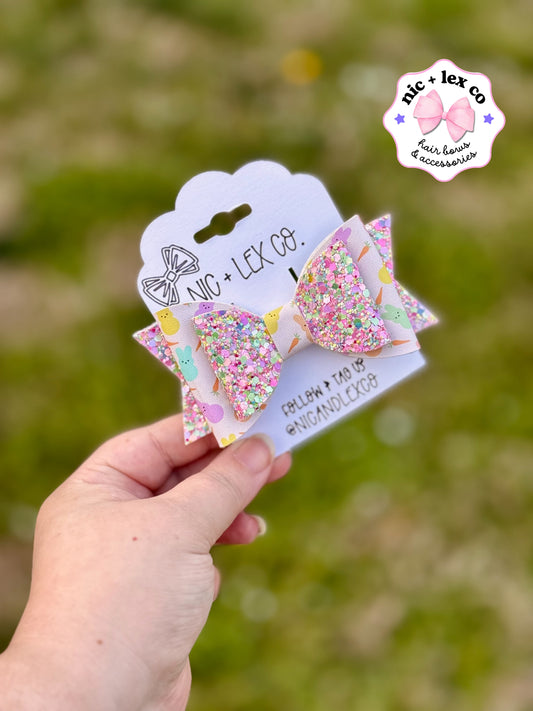 Colorful Bunnies | Large Stacked Glitter Faux Leather Bow